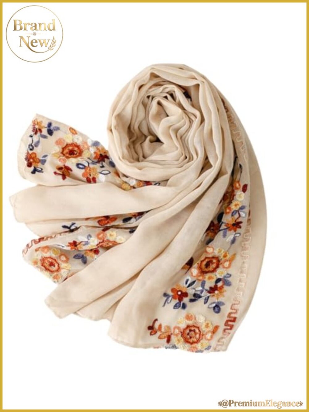 Floral Embroidered Lightweight Scarf for Women Large Shawl Wrap Beach Travel
